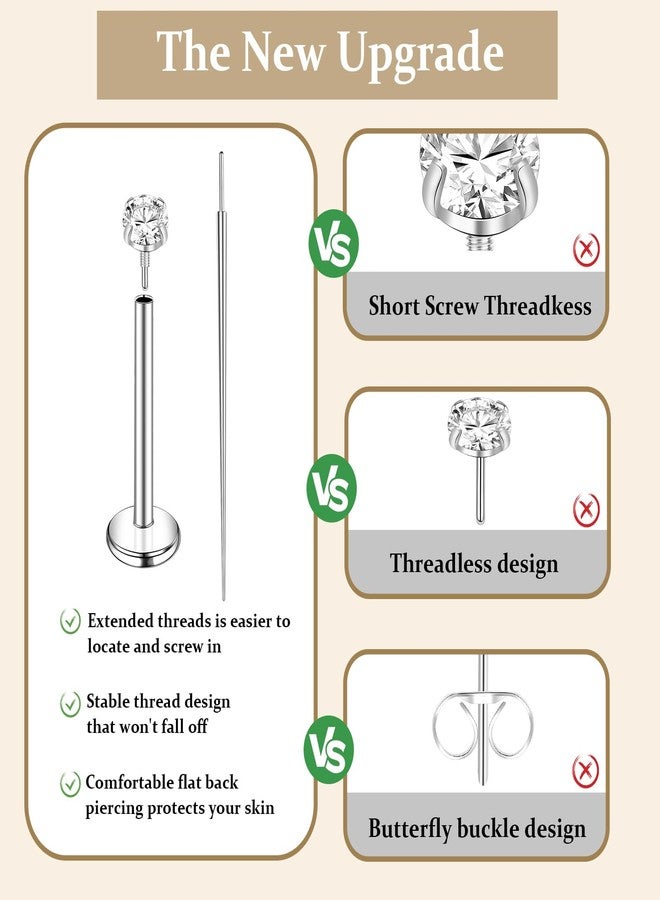 ONESING 20G Flat Back Nose Stud Internal Thread Flat Back Earrings Hypoallergenic Titanium CZ Tragus Helix Cartilage Conch Nose Earrings Stud Piercing Jewelry for Women Men - Image 3